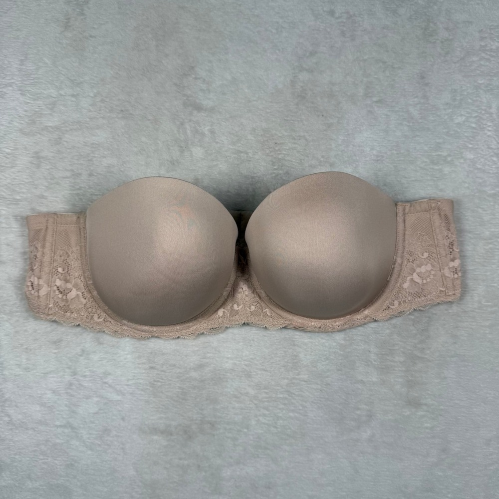 Torrid Curve Beige Floral Lace Strapless Underwire Padded Bra 42B 10088348
